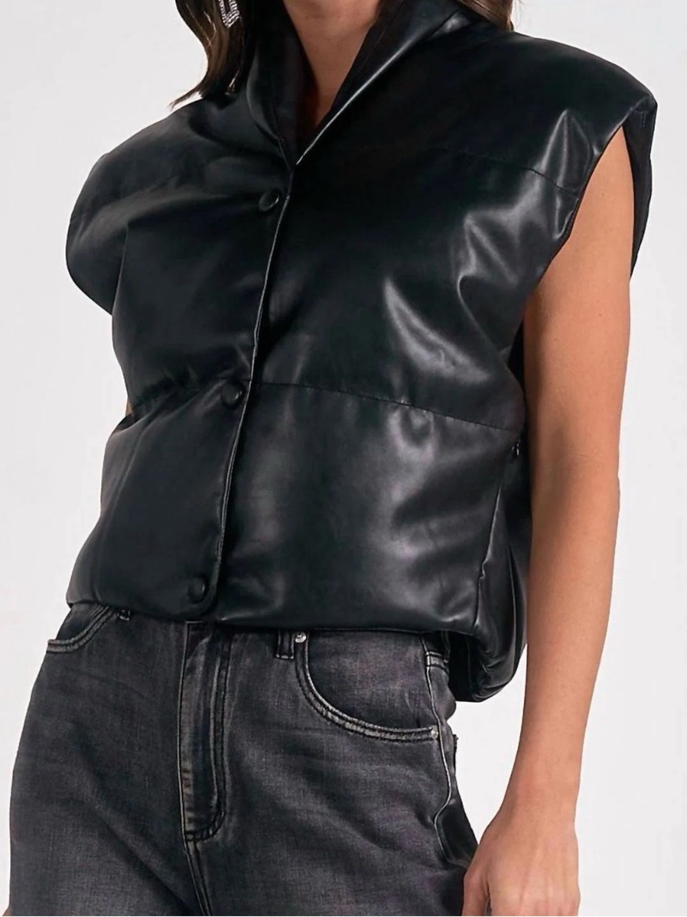 Elan Black Faux Leather Puffer Vest - Size M